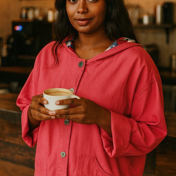 Oleg Cassini Button-up Hooded Jacket Three Pockets Button up Sleeves - Picture 1 of 12